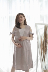 MAMA HAMIL Pricil Dress Baju Hamil Menyusui Outfit Casual Simple Elegan Model Pita Lengan Sabrina   DRO 901 10  large